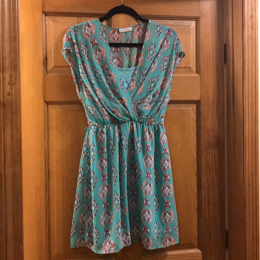 Aqua Tribal Print Brittany Belted Dress